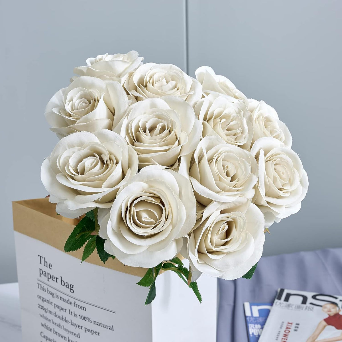 12pcs Rose Artificial Flowers Fake Roses Nude Silk Roses Silk Flowers Rose with Long Stems for Wedding Home Party Centerpieces Decorations