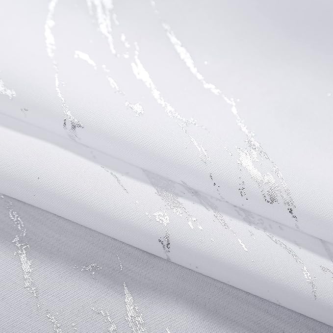 Taisier Home Silver Foil Print Linen Textured Curtains - Geometric Marble Pattern Design for Living Room - Light Filtering Window Treatment, 2 Panels, 95" L, White and Silver