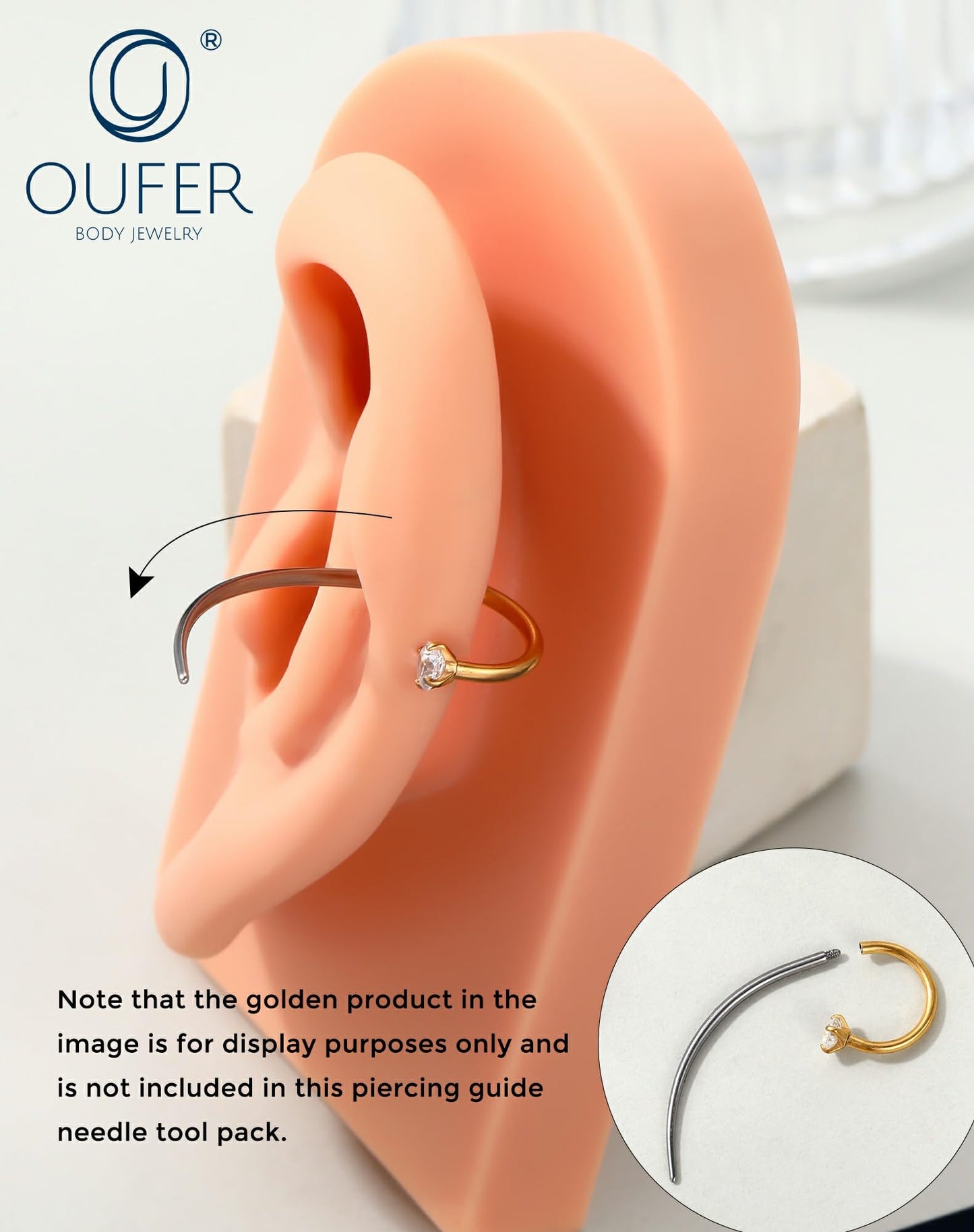 OUFER Piercing Ball Grabber, 16G/18G/20G Flat Back Earrings Piercing Guide needle Tool, Surgical Steel Internally Threaded Push Pin External Thread Assistant Body Piercing Kit for Ear Nose Lip Tool