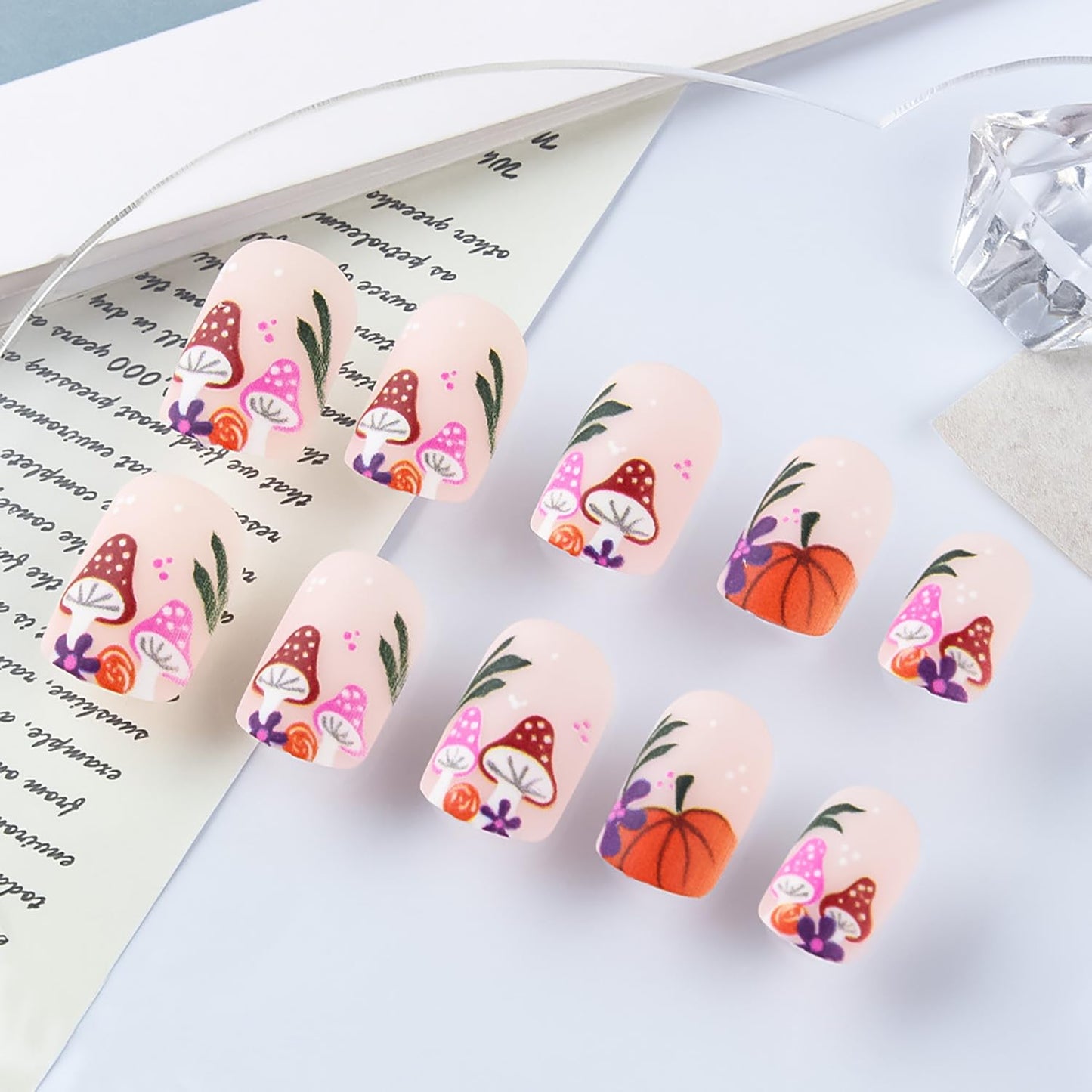 EYZOTSF Thanksgiving Press on Short Square Nails Acrylic Fall False Nails with Maple Leaf Designs Artificial Autumn Leaves Square Fake Nails Holiday Glue Stick ons Fingernails for Women(YS711)