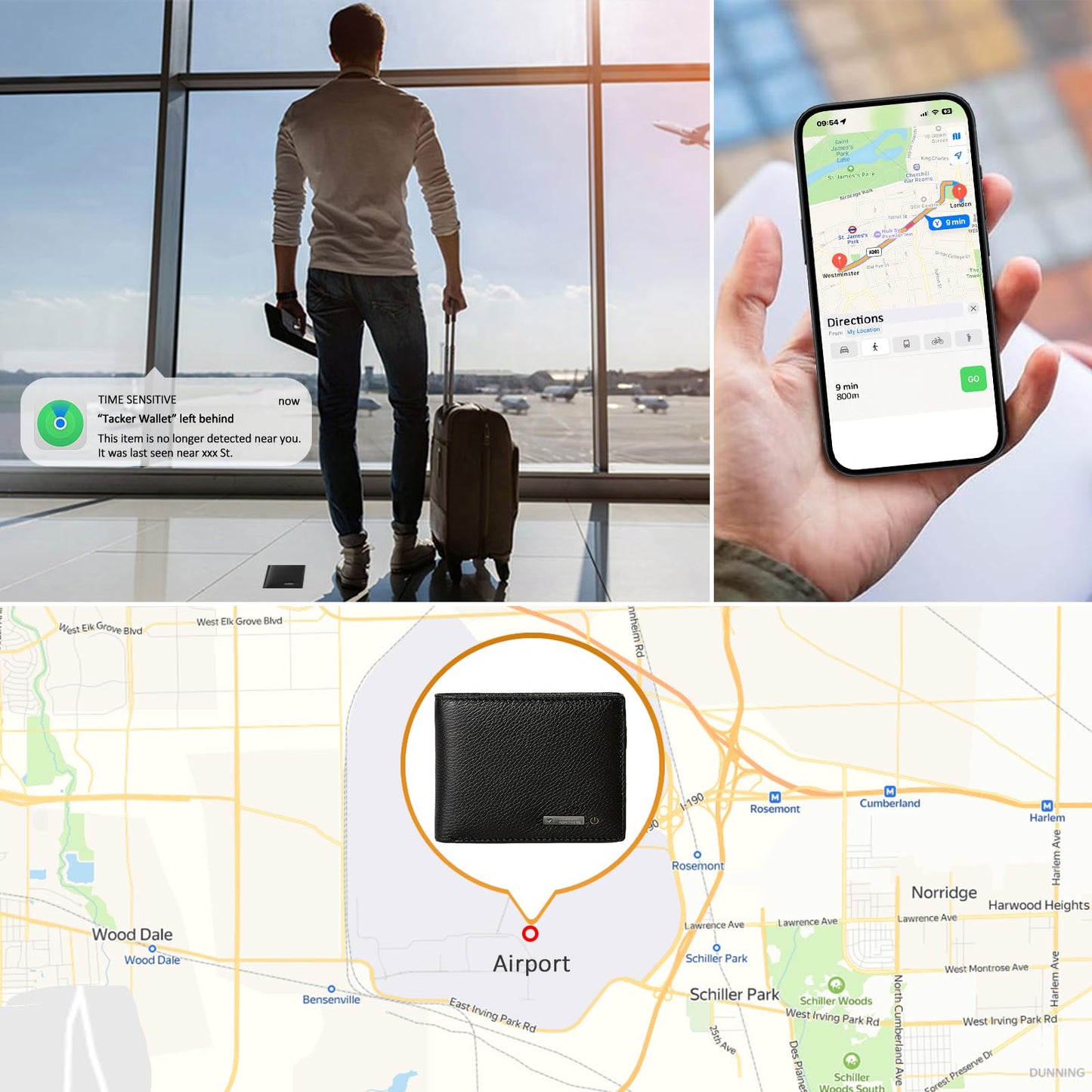 Smart Mens Wallet with Tracker, Only with Find MY APP(IOS), Front Pocket Wallets for Men, Slim Leather with 2 ID Window, Trackable Minimalist Credit Card Holder with Gift Box (Black1)