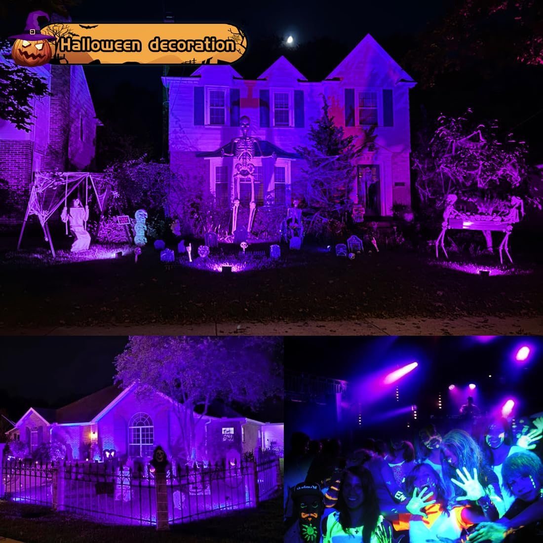 MELPO Black Light 80W Blacklight Flood Light Outdoor for Glow Party, Halloween Decoration, Body Paint, Fluorescent Poster, Stage Lighting，Neon Glow, IP66, US-Plug-Switch-5.9Ft Cord (2 Pack)
