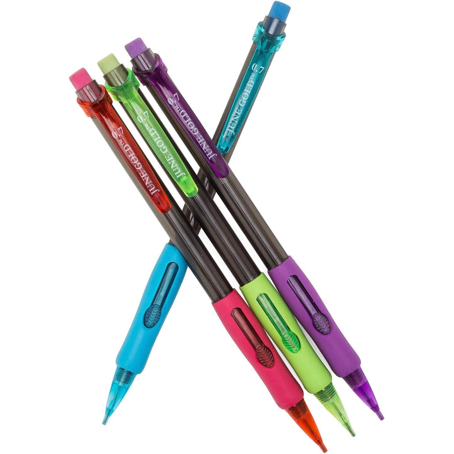 June Gold 72 Mechanical Pencils, 0.7 mm HB #2 Lead, 2 Dispensers/w 220 Graphite Refills & 16 Refill Erasers, Break Resistant Lead, Convenient Side Click & Soft Non-Slip Grip