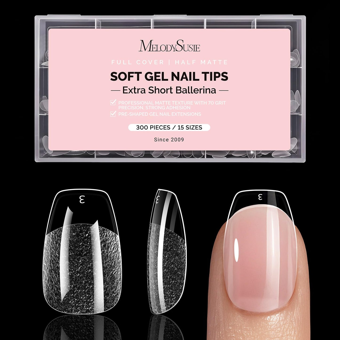 MelodySusie Extra Short Ballerina X Nail Tips with Nail Stand for Press Ons