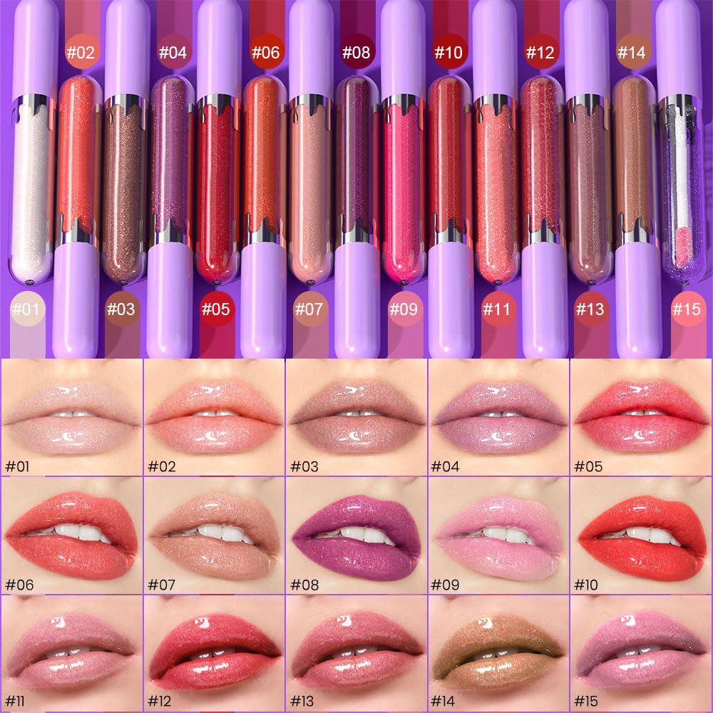 Glitter Liquid Lip Gloss,Bronze Shimmer Lipstick, Waterproof Shimmer Lip Stain Lip Glaze, High Shine Long Lasting Shiny Lip Color Makeup 14#
