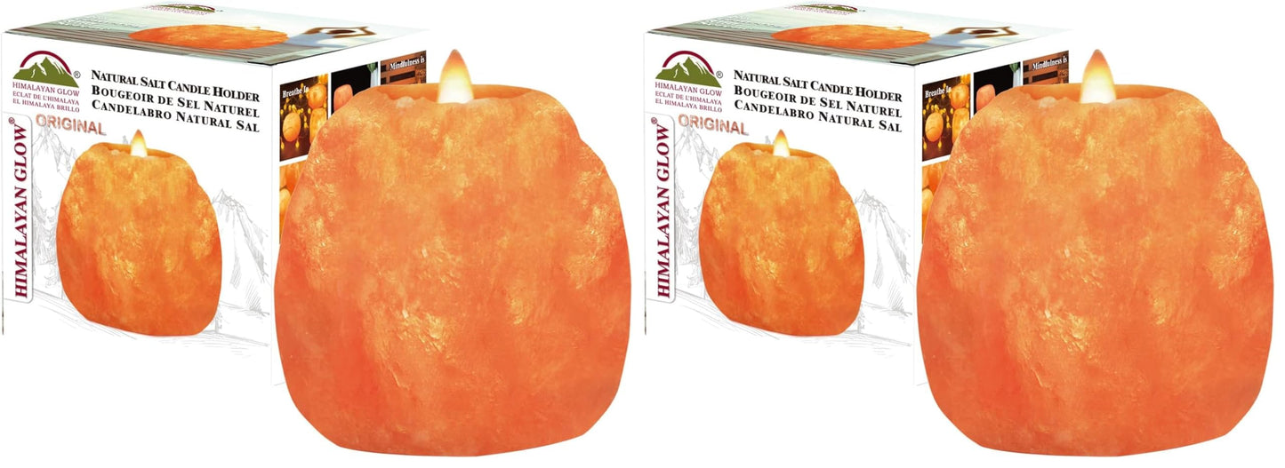 Himalayan Glow Hand Carved Himalayan Salt Candle Holders, Home Decor Item Great as a Night Light (Pack of 2)