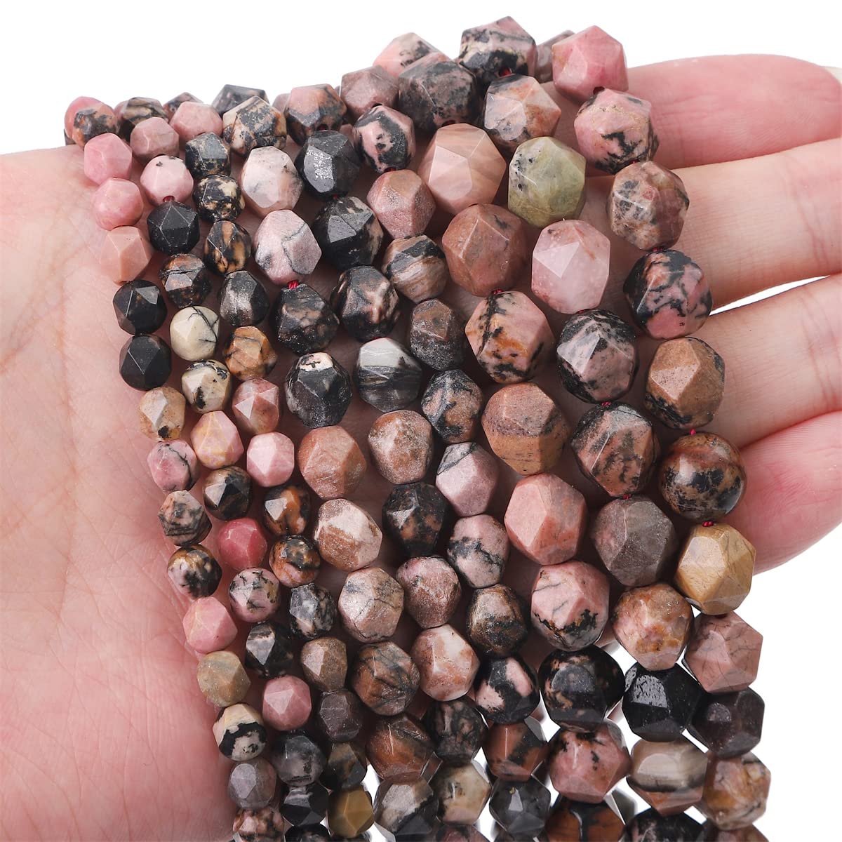 BEADIA Faceted Natural Rhodochrosite Stone Round Beads 8mm 36cm/Strand for Jewelry Making