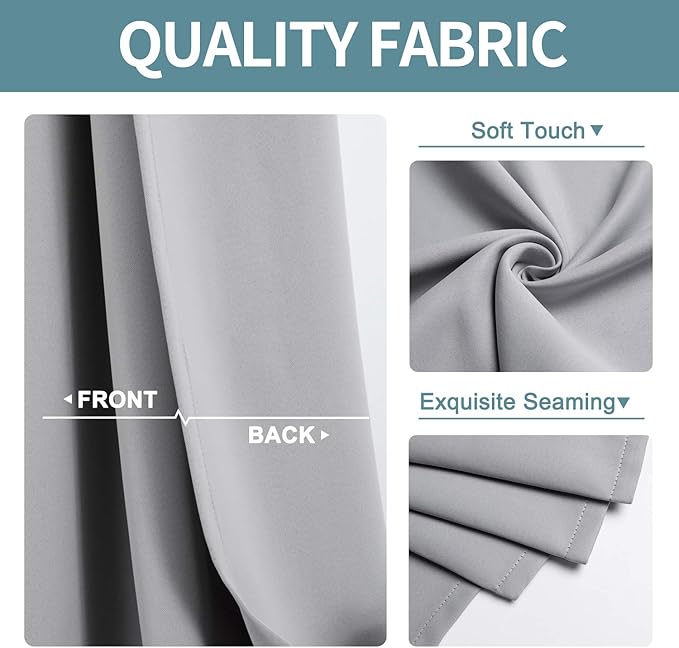 ChrisDowa Grommet Blackout Curtains for Bedroom and Living Room - 2 Panels Set Thermal Insulated Room Darkening Curtains (Light Grey, 52W x 72L)