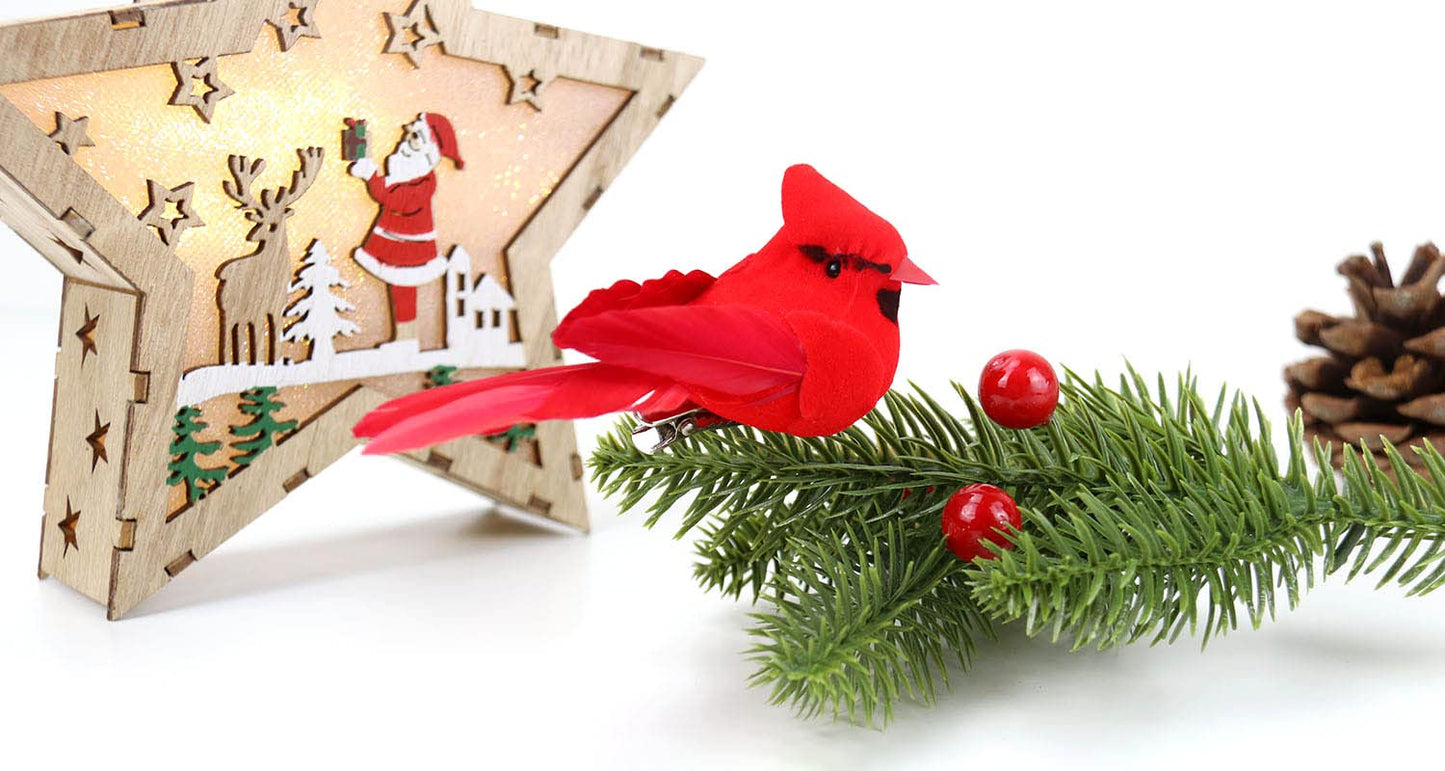KLEWEE 12 Pcs Cardinal Birds for Crafts, Mini Cardinal Clip On Christmas Tree Ornaments Artificial Red Birds Decorations for Wreaths Centerpieces DIY Crafts, Red Velvet & Feathers