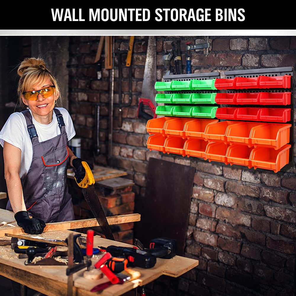 SWANLAKE GARDEN TOOLS 30-Bin Wall-Mounted Storage Bins, Heavy-Duty Garage Tool Organizer for Screws, Nuts, Bolts, Nails, Small Hardware Parts - Easy Installation and Customizable
