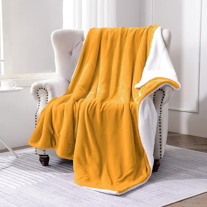 SOCHOW Sherpa Fleece Throw Blanket, Double-Sided Super Soft Luxurious Plush Blanket Throw Size, Mustard Yellow, 50x60 inches