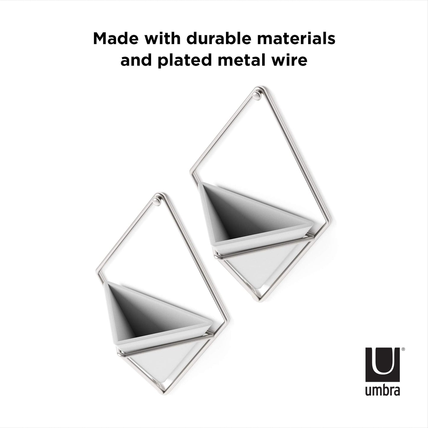 Umbra Trigg Hanging Planter Vase Wall Decor, Set of 2 Pots Containers for Succulents, Cactus, Faux Plants, and More, Small, White/Nickel