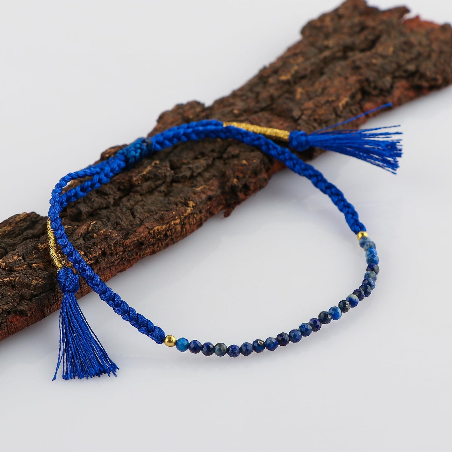 NJCRAFT Natural Lapis Lazuli Beads Braided Bracelet | Hand Braided Rope Thread Protection Bracelet | Lapis Lazuli Round Stone Beads 2 mm | Adjustable Slider Bracelet | 6+4 Inch Length