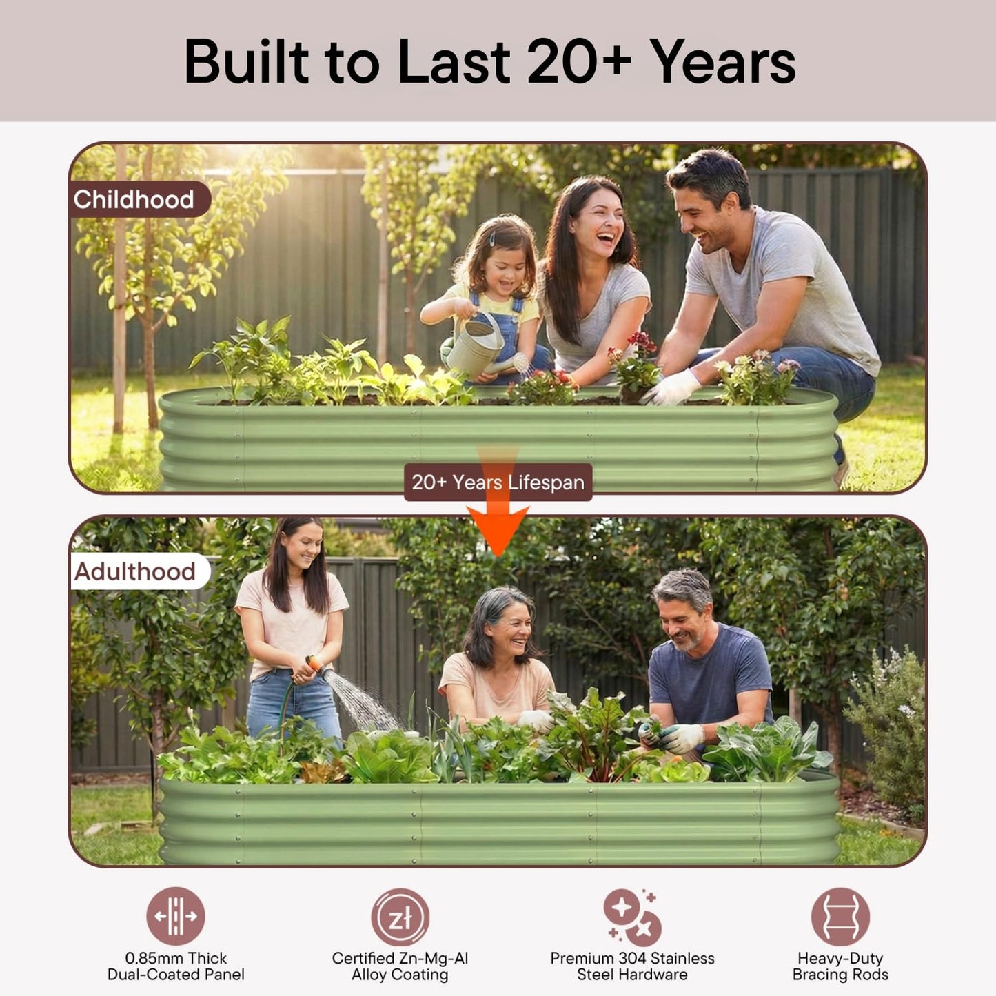 Annoell 6x4x1 ft Galvanized Raised Garden Bed - 12" Tall Tall Metal Planter Boxes Outdoor for Vegetable Herbs, Modular Raised Flower Bed with Rust Resistant Coating for Outside Backyard - Moss Green