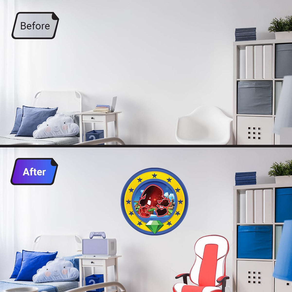 Speed Hero Wall Decal – Removable Vinyl Wall Art with Chaos Emerald Design – Gaming Room, Bedroom & Playroom Decor (Power Hero)