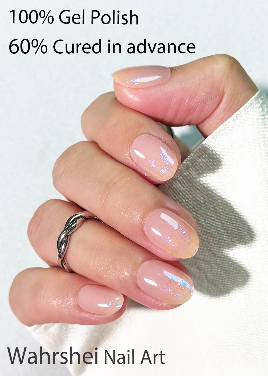 Semi Cured Gel Nail Strips, French Foil 20pcs Adhesive UV Sticker, Wraps for Home Manicure DIY