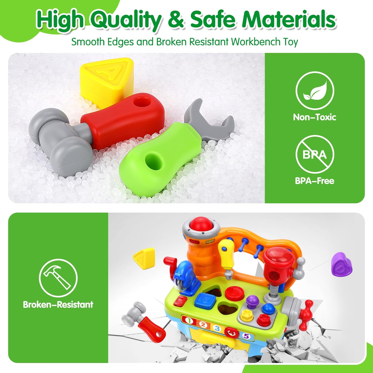 ORWINE Toys for 1 Year Old Boy, Musical Toddler Tool Bench, Montessori Educational Toys with Sound Lights Effect, Shape Sorter, One Year Old Boy Birthday Gift, Engineer Pretend Play Workbench