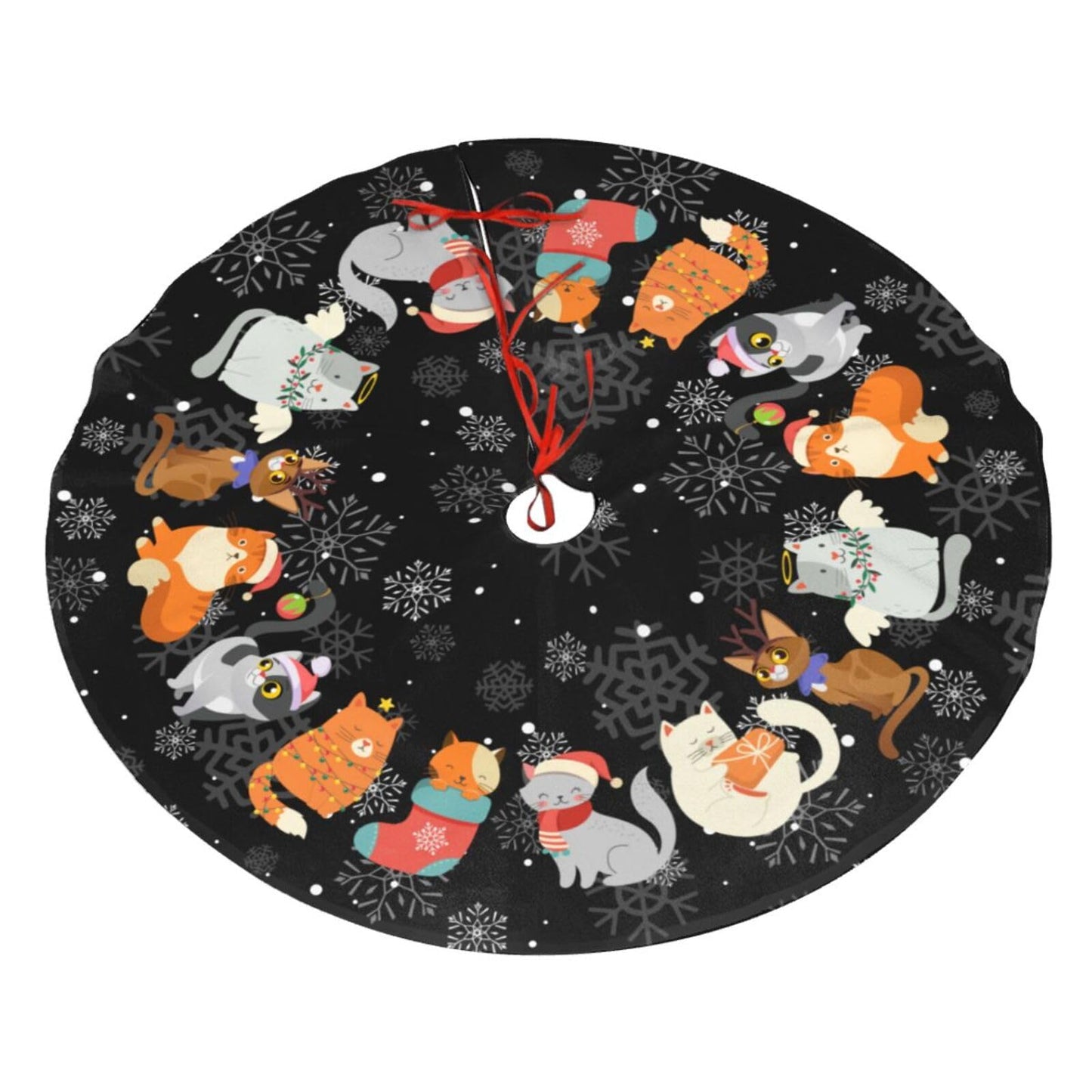 Black Cat Christmas Tree Skirt Gorgeous for Xmas Party Ornaments Holiday Decoration Accessory 30"