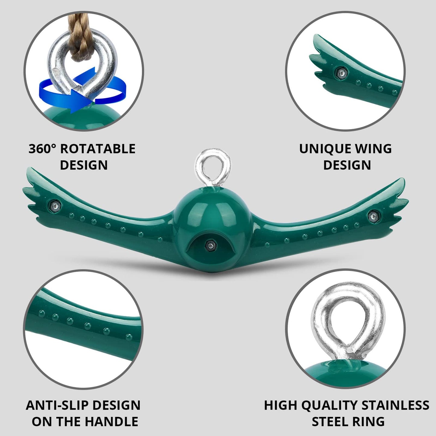 YAMIPROBI Swing Spins Set: 360° Handle Twist-Spin Flips Toy - Slackline Attachments Activate Play Powers - Accessories for Kids' Playground and Backyard Fun, Green