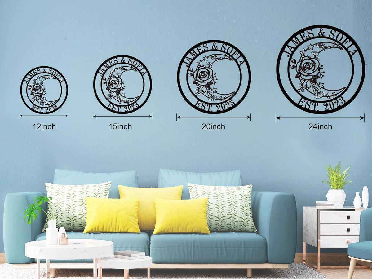 Moon Metal Floral Art Decor Black Boho Large Floral Moon and Star Phase Wall signs for Half Moon Flower Sculpture Hanging Wall Decor for Bedroom