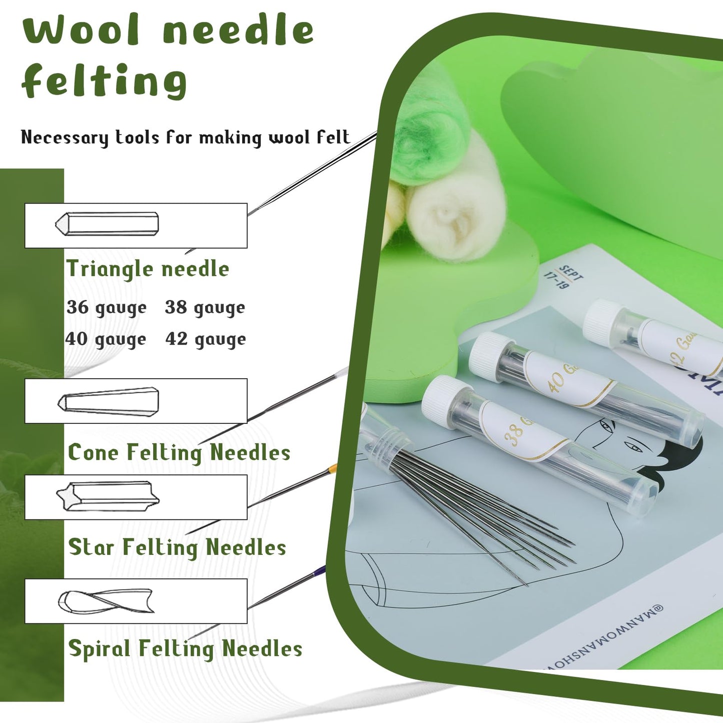 Needle Felting Kit for Beginners, Wool Roving 40 Rolls, Felting Needles, Needle Felting Tools Kit with Spiral, Cone, Triangle Felting Needles,Wool Felting Pad, Felting Supplies