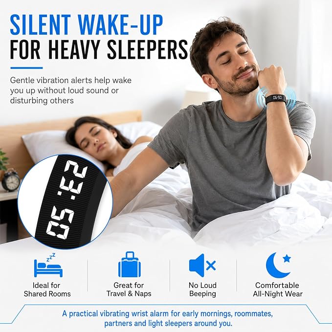 Vibrating Alarm Wristband Clock Smart Watch Bracelets for Mens Digital Heavy Sleepers Fit Wrist Womens Tracker Vibro Vibration Silent Small Distance Teens Shock Despertador Band Alert