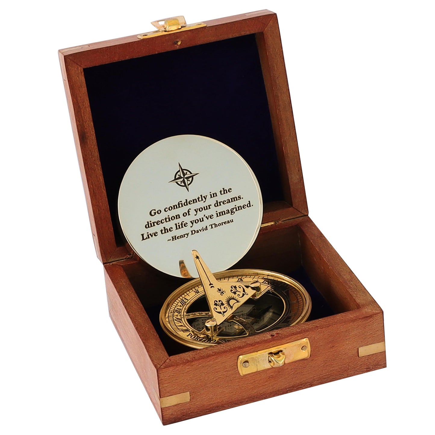 PORTHO Thoreau Go Confidently Sundial Compass with Wooden Box – Personalized Graduation, Baptism, Confirmation & Adventure Gift – Inspirational Keepsake for Life’s Journey