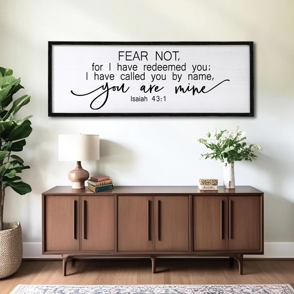 Fear Not for I Have Redeemed You Sign Framed Wall Art, 32''×12'' Rustic Religious Christian Isaiah 43:1 Bible Verse Sign, Horizontal Holy Inspirational Catholic Scripture Decor