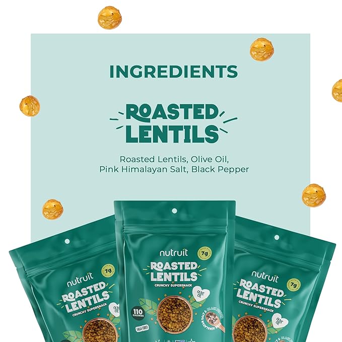 Nutruit Roasted Lentil Snacks - Tasty Snack Box with Vegan, Gluten Free, Non-GMO, High Protein, Low Calorie, Healthy On-The-Go Low Calorie Lentils Snacks - 4oz Packs (8-Pack Box) (8 Pack, Himalayan Salt & Black Pepper)