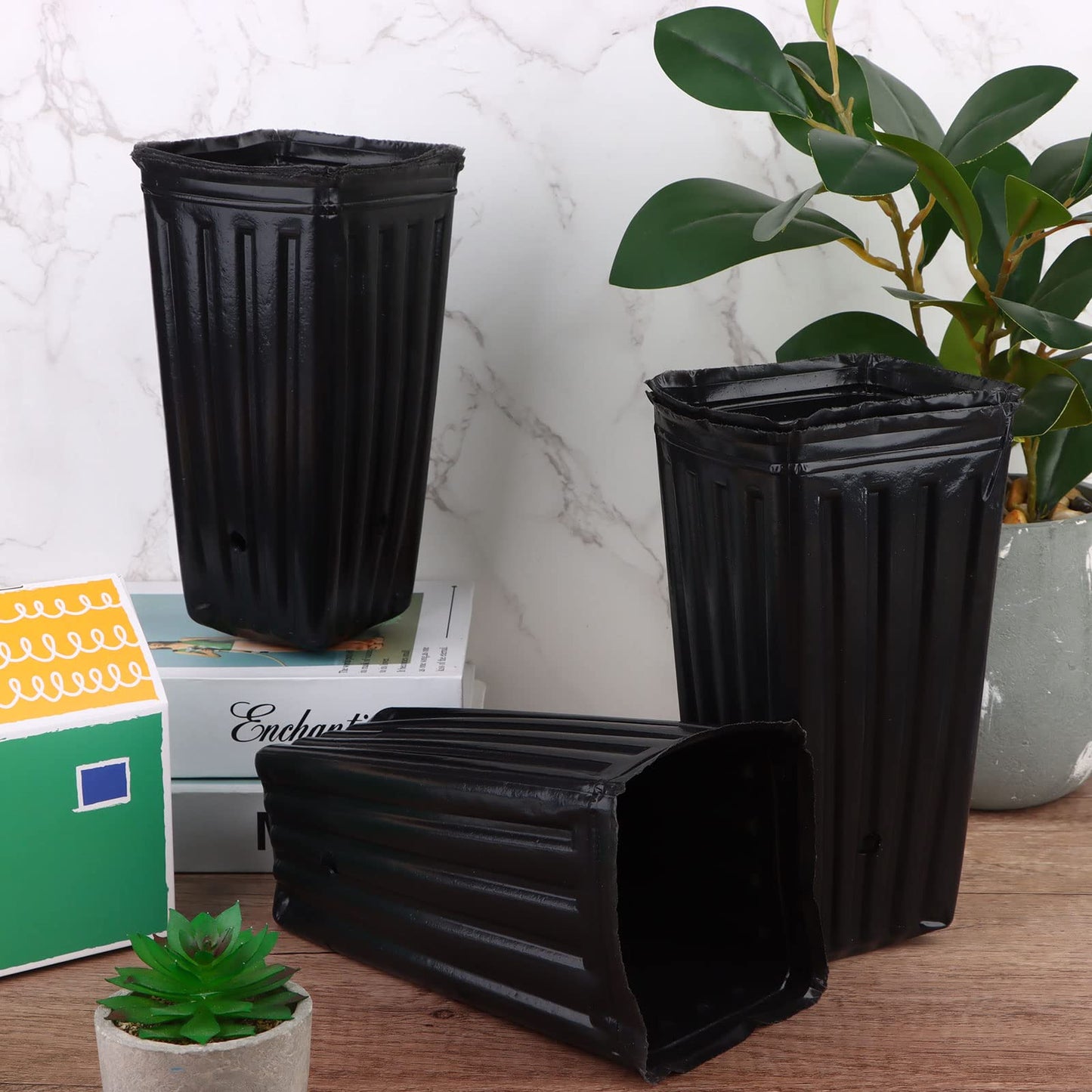 70Pcs Tall Tree Pots 7.84 In Plastic Deep Nursery Treepots Tall Seedling Flower Plant Container Pots with Drainage Holes Seedling Nursery Bags Black Tree Tubes for Seedlings for Indoor Outdoor Plants