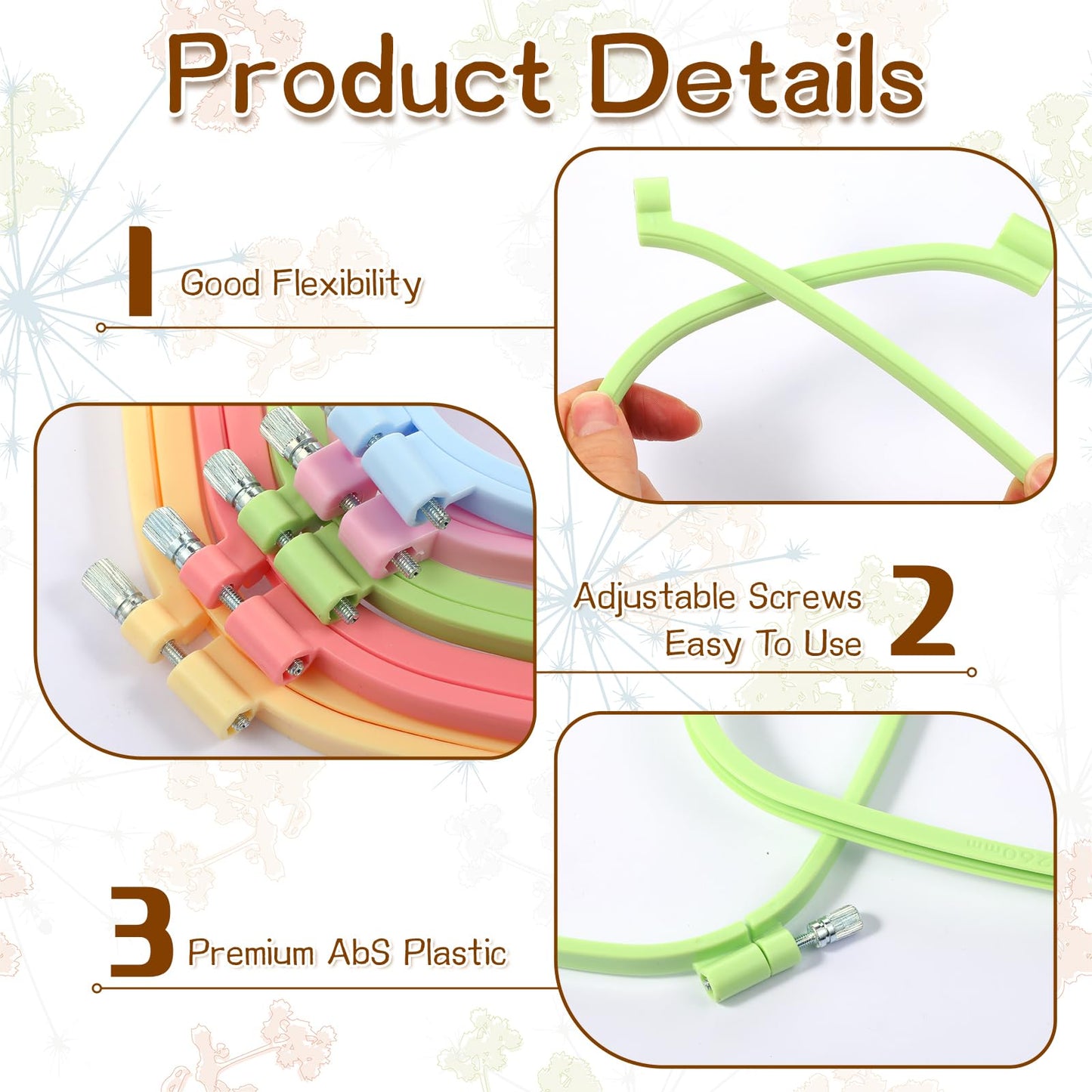 MySHUCE 5 Pack Size Square Embroidery Hoops Set, Plastic Cross Stitch Hoops 5 Inch 6 Inch 10 Inch 12 Inch 15 Inch Reusable Frames Rings for DIY Embroidery Craft Sewing Project (5 Colors)
