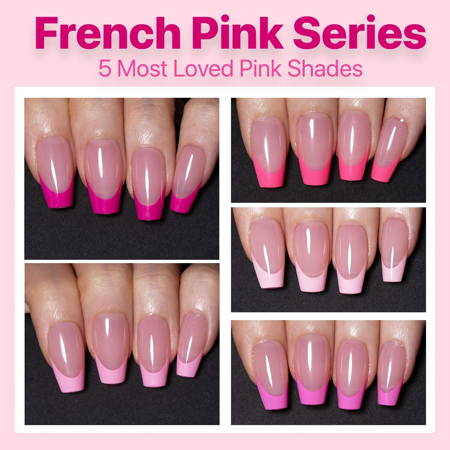 SXC Cosmetics French Tip Press On Nails – 5 Pink Series, Short Coffin, X-Pro Tips Starter Kit | 160PCS, 16 Sizes, 5 Styles, Beginner-Friendly