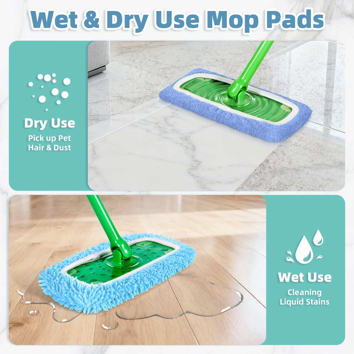 4 Pack Blue Reusable Mop Pads Fit for Swiffer Sweeper (4 Count)