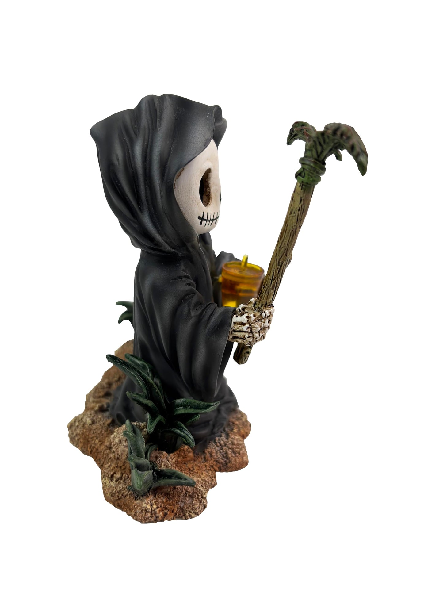 AUROANC Adorable Skull Grim Reaper Figurine,3.94”H,Halloween Death Sculpture,Grim Reaper Skeleton Statue