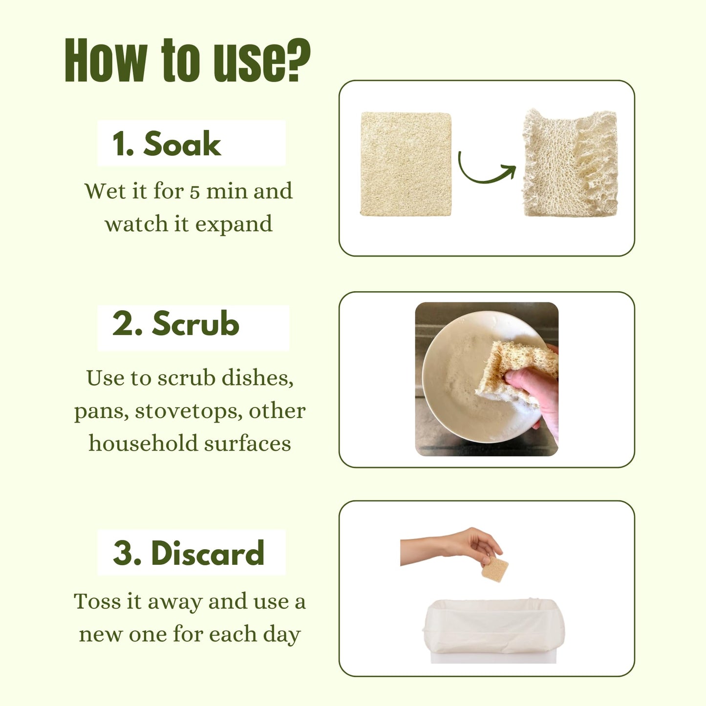 Miw Piw Natural Loofah Dish Sponge (Pack 30) Multipurpose Dish Sponges - 100% Biodegradable Compostable Dishwashing Scouring Pad Zero Waste (2.75" x 2.75" Each)