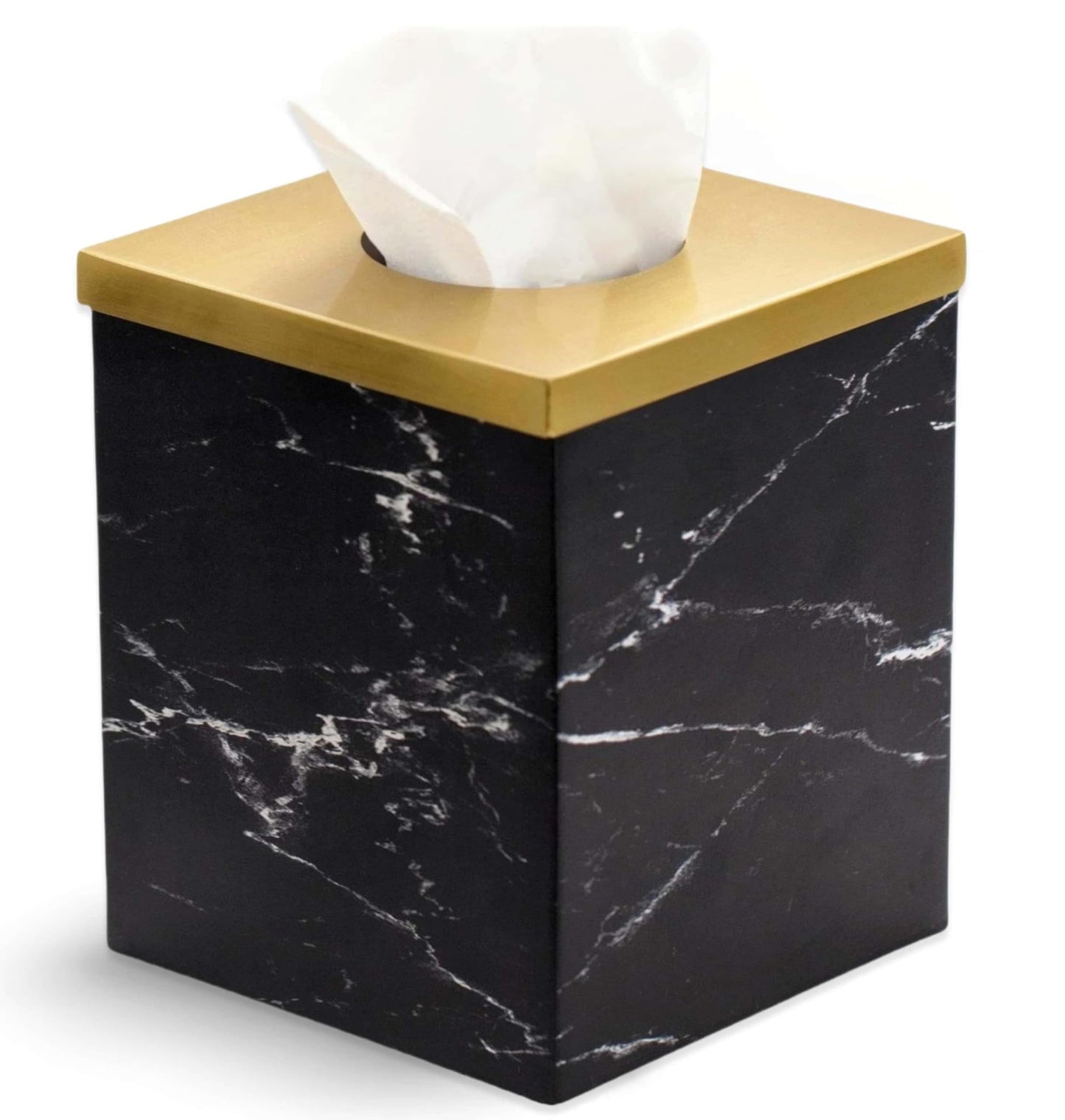 JWT Astyle Metal Facial Tissue Box Cover Holder and Dispenser.Decorative Tissue Box Covers Cube Dresser Accessories for Bathroom Livingroom Kitchen Office Desk.Black Marble Pattern Home Gifts