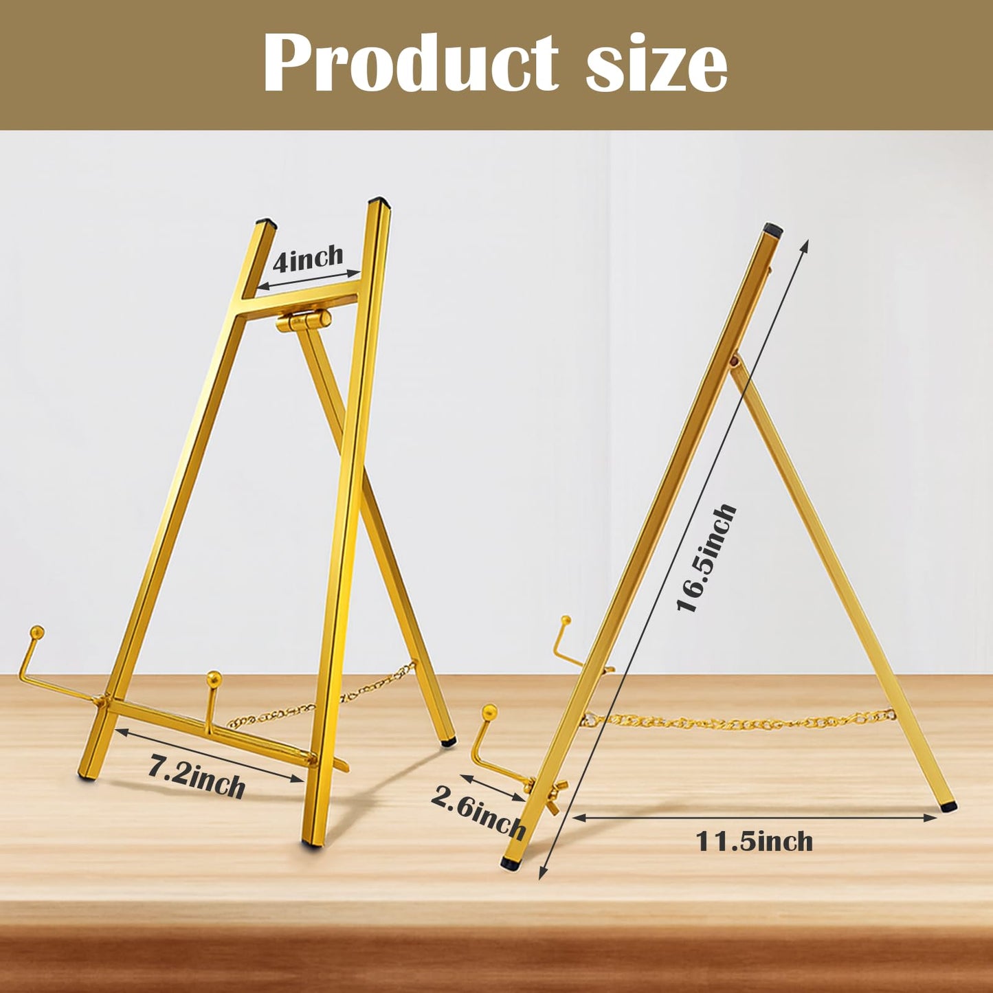 Falling in Art Metal Easel Stand, 16.5" Table Top Easel Stand for Display, Tripod Mirror Plate Stand Holder for Photos, Books and Wedding Signs, Gold