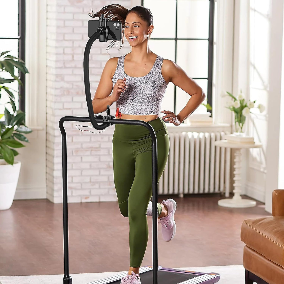 Gooseneck Phone Holder for Mic Stand/Music Stand/Stroller/Treadmill/Spin Bike/Exercise Bicycle,50 cm Long Flexible Gooseneck Arm Super Crab Clamp Mount,Compatible with 3.5~7.5" iPhone Devices