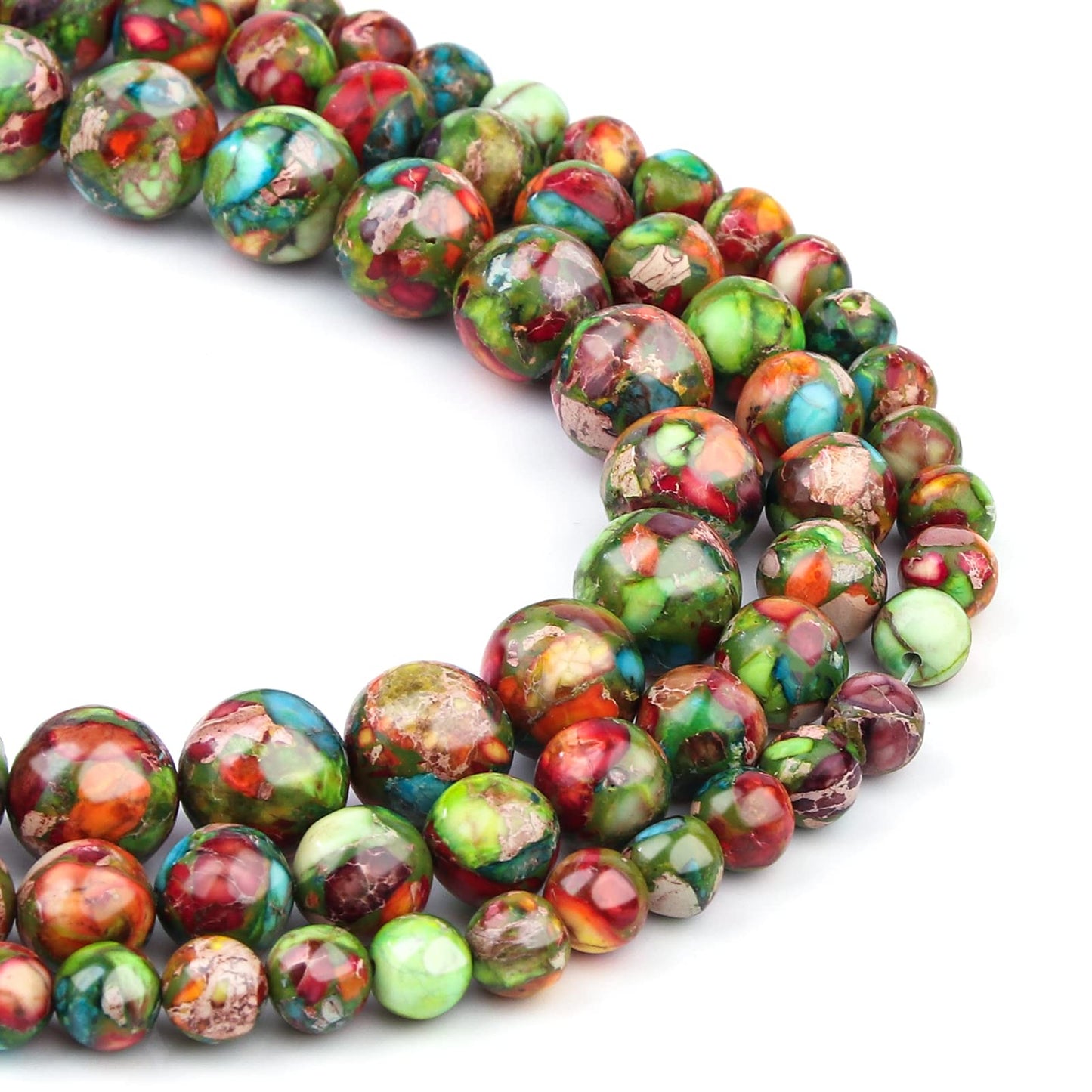 Filluck Natural Stone Beads 8mm Green Red Imperial Jasper Polished Round Smooth Gemstone Beads for Jewelry Making Adults 15 Inch(Green Red Imperial Jasper,8mm)