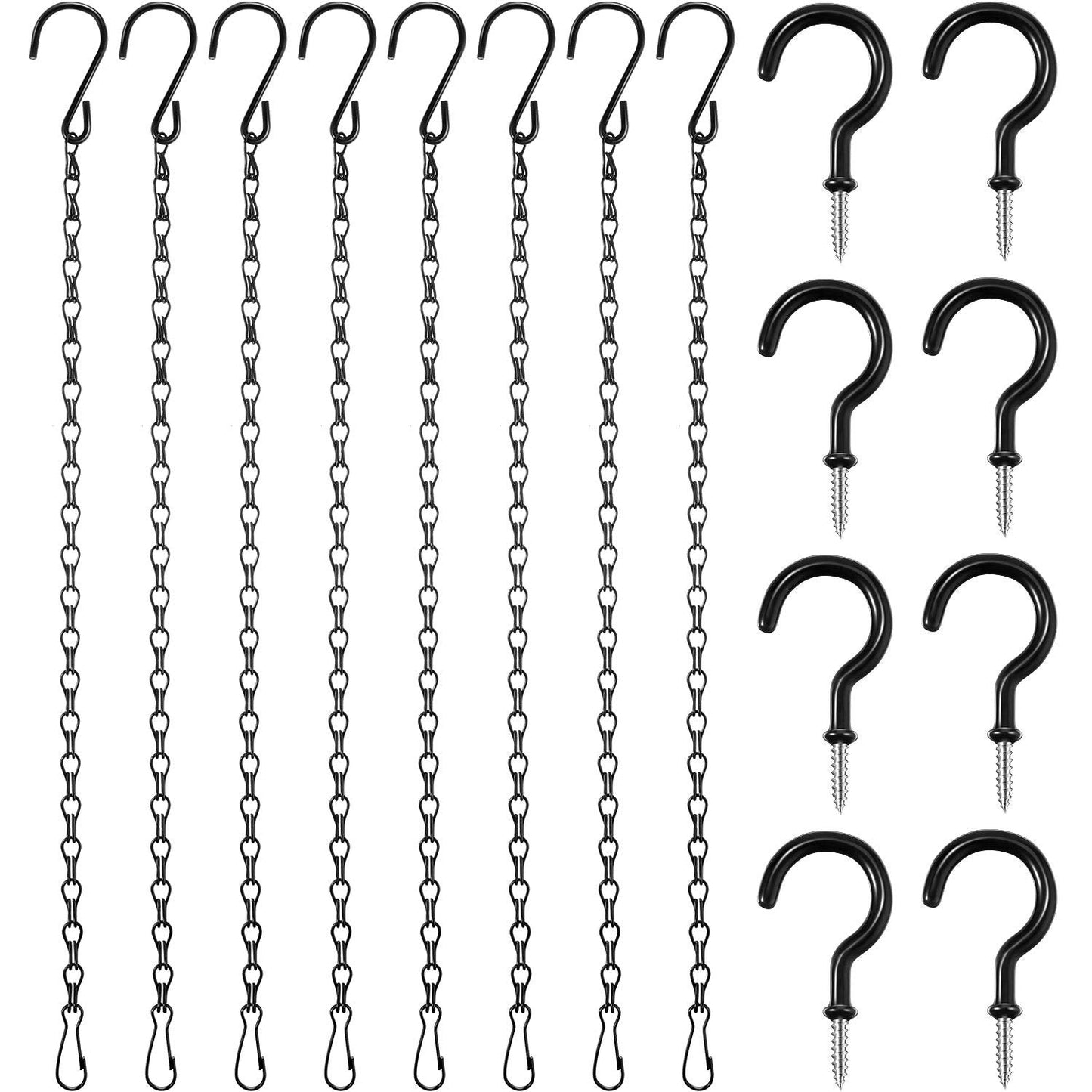 Hotop 8 Pcs Metal Hanging Chains with Ceiling Hooks, Garden Plant Hangers for Hanging Bird Feeders, Billboards, Chalkboards, Basket, Planters, Lanterns, Wind Chimes, Chain Hook DIY(16.38 Inch,Black)