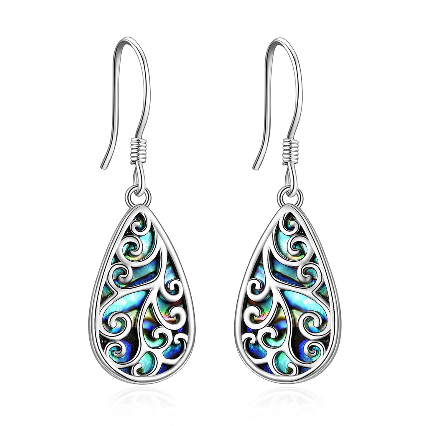 POPLYKE 925 Sterling Silver Tree of Life Earrings for Women Celtic Filigree Teardrop Abalone Earrings Dangle Abalone Jewelry