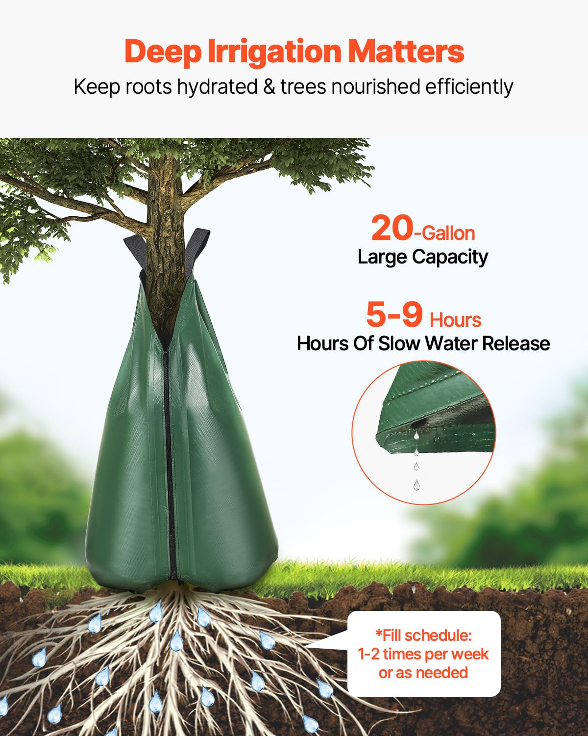 VEVOR Tree Watering Bag Slow Release 3 Pack 20 Gallons, Water Bags for Trees, Refillable Tree Drip Irrigation Bags with Zipper, Durable Tree Watering System for Deep Root Targeting