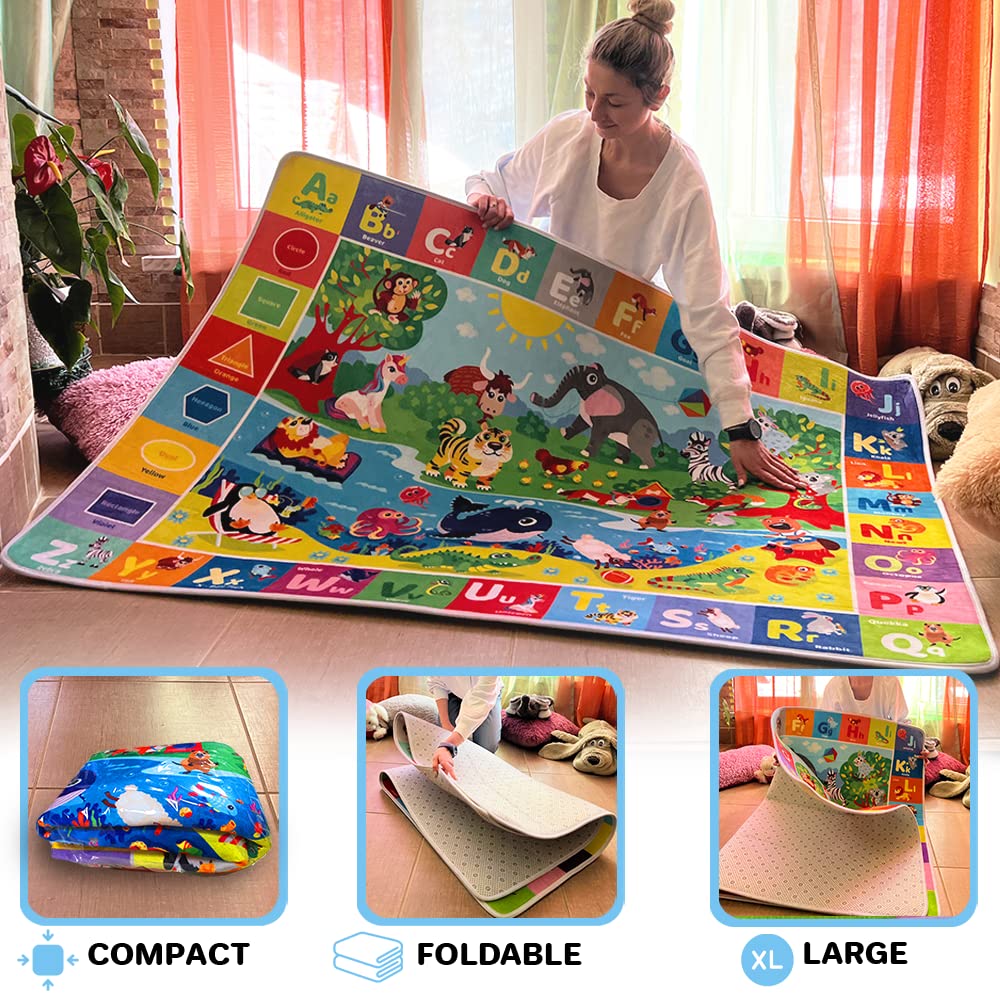 QUOKKA Baby Mat for Floor Play for Babies 6-12 Months – Super Soft Baby Floor Play Mat for Toddlers 1-3 – Extra Thick Crawling Plush Rug for Nursery – Padded Foldable Activity Infant Playroom Carpet