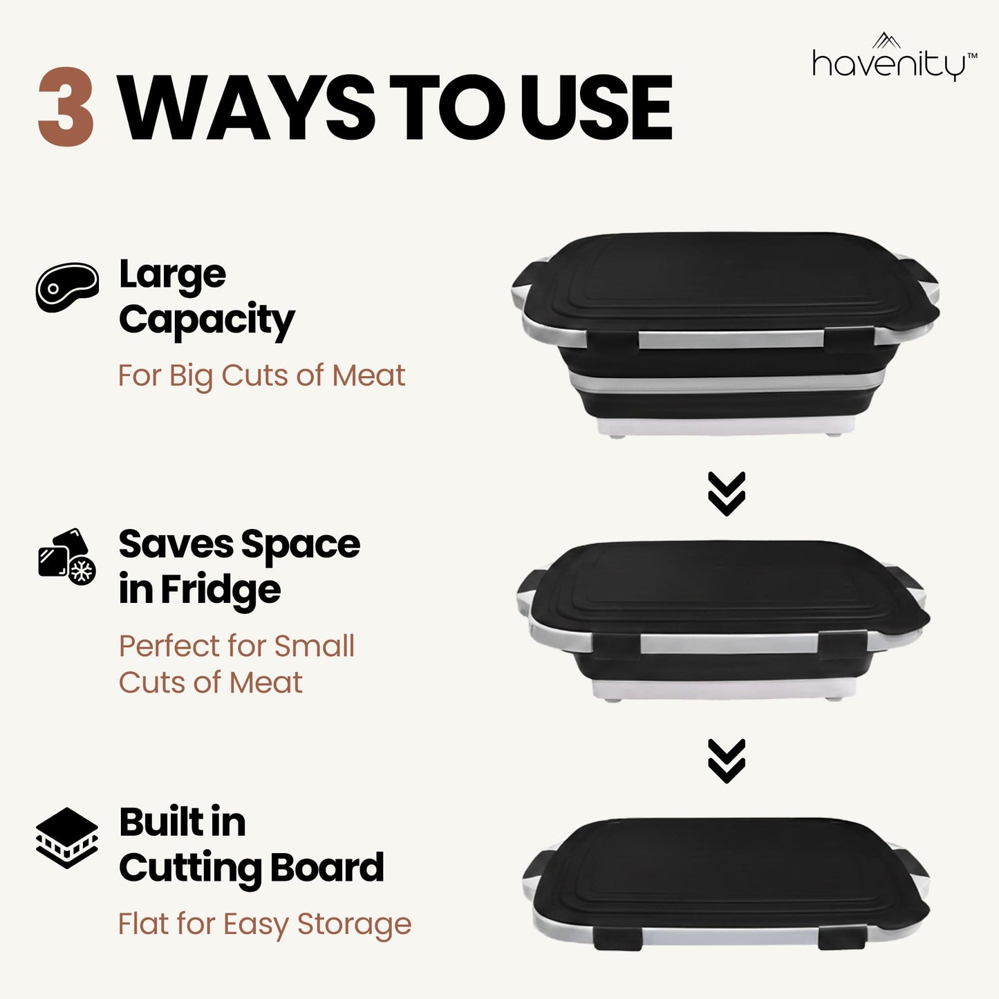 Havenity BBQ Prep Tub 2 Pack (8L+8L) - Multifunctional Collapsible Camping Cutting Board with Upgraded Locking lid, Meal Prep Meat Storage Container Perfect for Grilling, Outdoor Cooking (Large x 2)