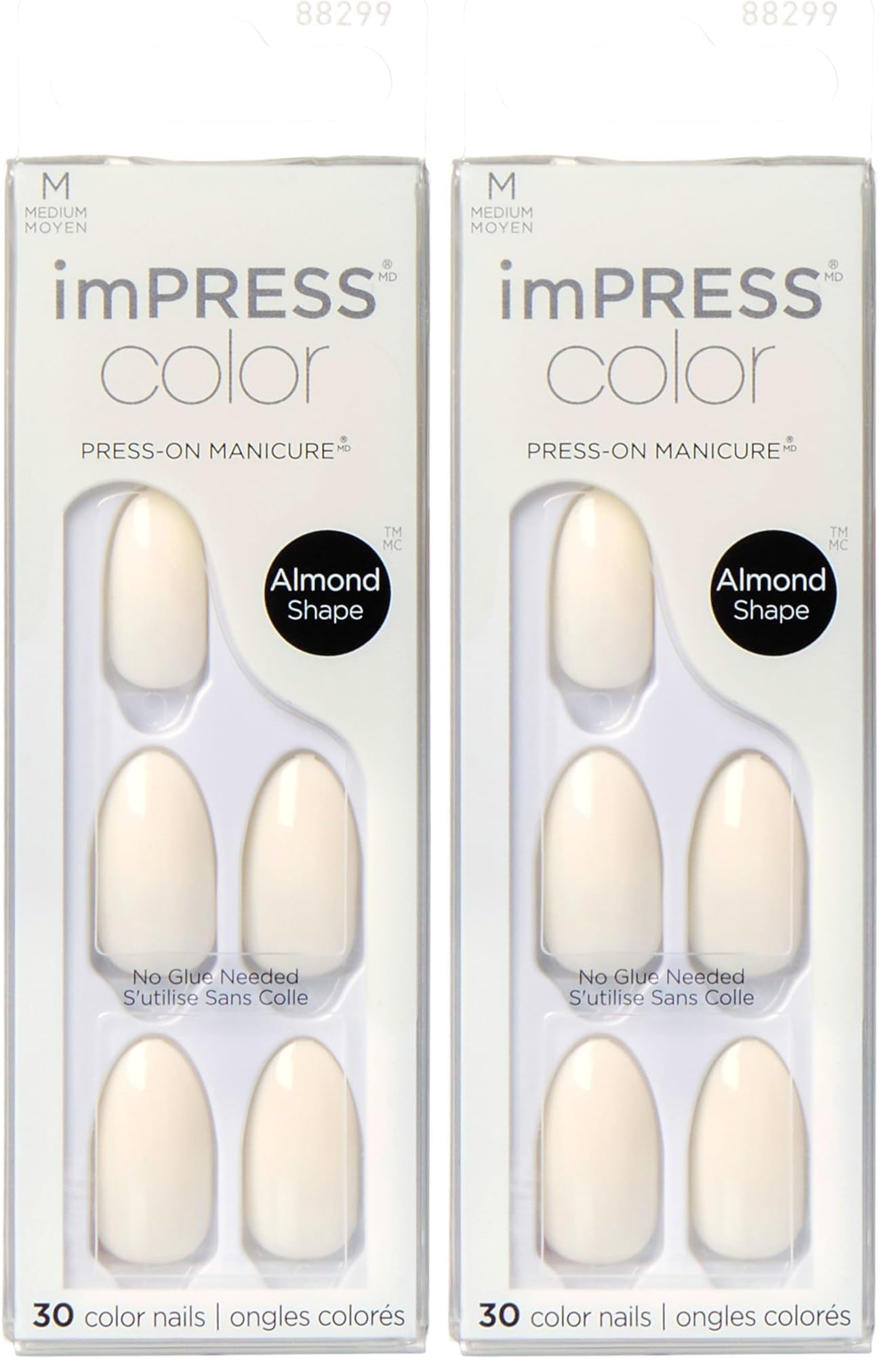 KISS imPRESS Color Press-On Manicure Fake Nails, Ballroom - Short & Square, Solid White, Ready To Wear, Chip Proof, Smudge Proof, No Dry Time, Mini File & More | 30 Count (Pack of 2)