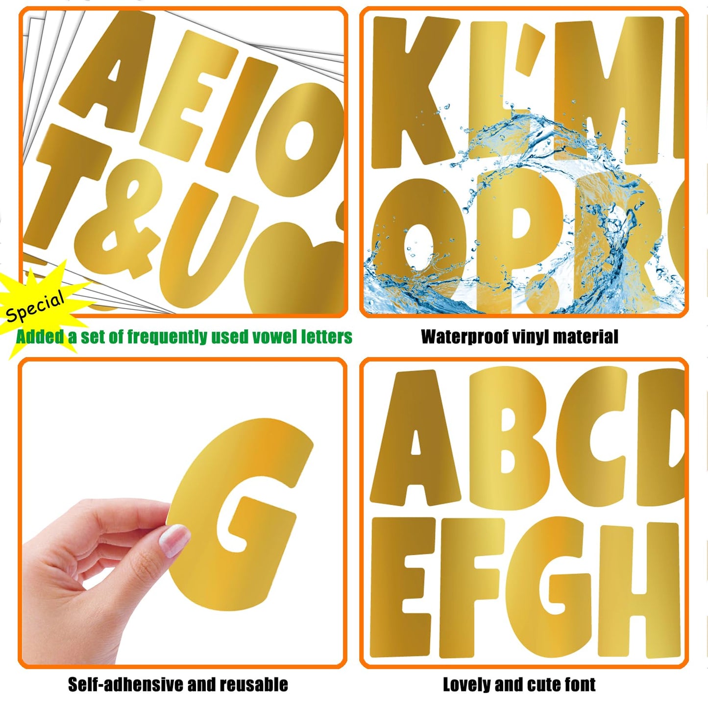 Bemeol Bulletin Board Letters 462 Pieces 4 Inch Alphabet Letter Stickers Cutout Letters for Poster Board Display Home Classroom School Decor(Gold)
