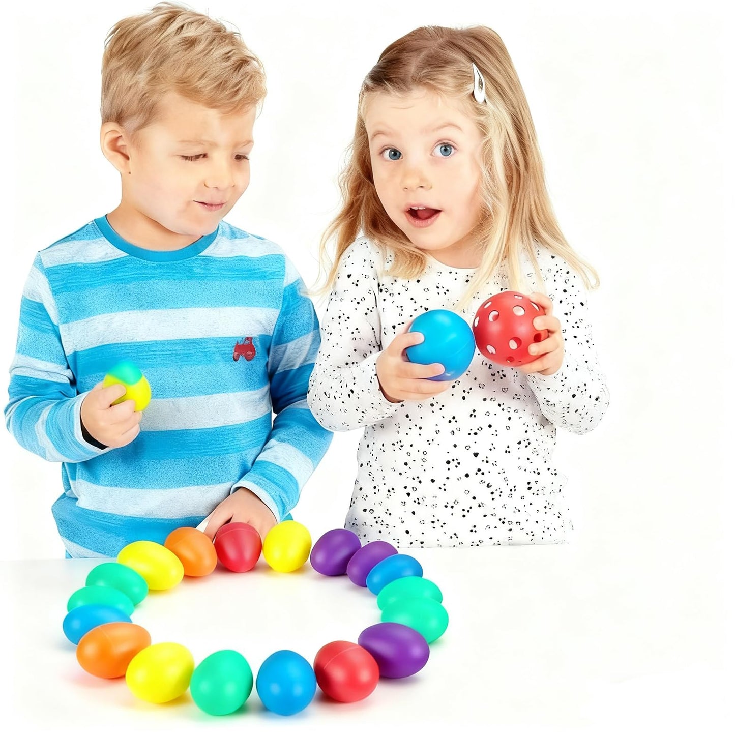 COCOMOON Egg Shakers Musical Instruments for babies-40Pcs Musical Maracas Percussion Instrument (10 Colors) Easter Eggs with a Storage Bag for Music Parties,Toys Music Learning DIY Painting