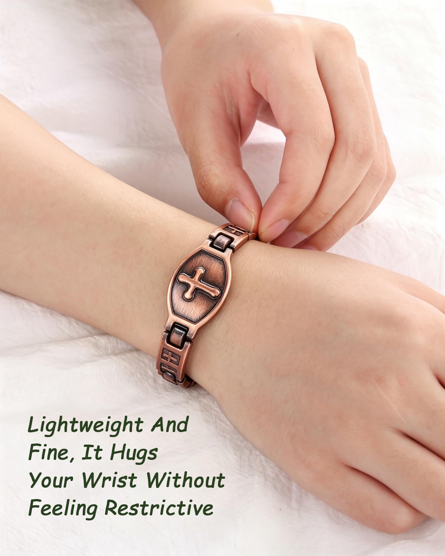 MagEnergy Copper Magnetic Bracelet for Women, Cross Copper Braceletwith 3500 Gauss Magnets, Christian, Adjustable (Sizing Tool)
