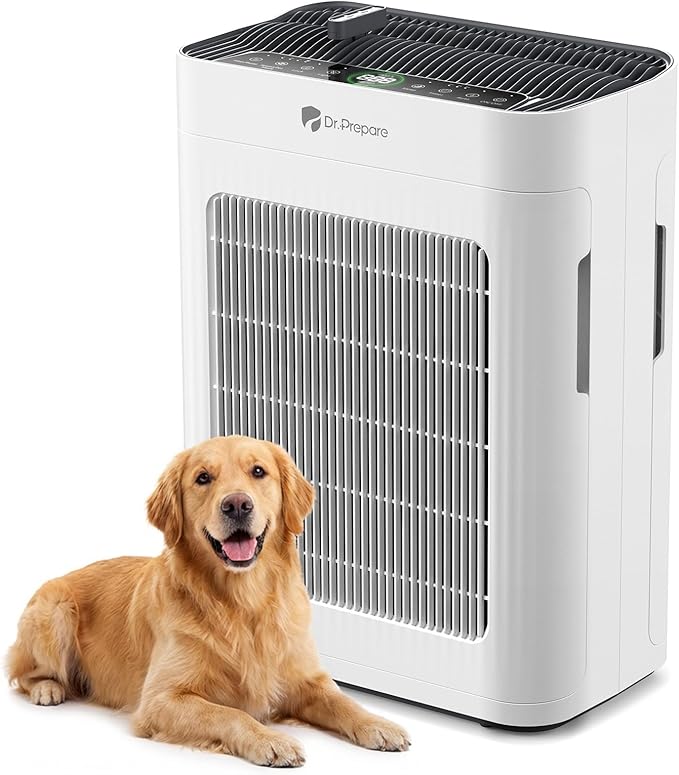 Dr.Prepare Air Purifiers for Bedroom - Covers Up to 1075 ft² - H13 HEPA Washable Filter with 15 dB Sleep Mode & Night Light, 360°Air Inlet, 3 Timer - Quiet Air Cleaner For Pets, Home, Office,Baby Room