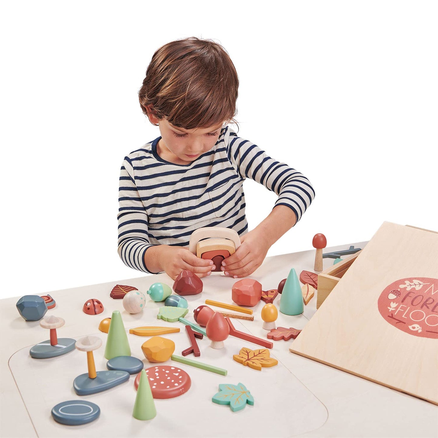 Tender Leaf Toys My Forest Floor - Wooden Open-Ended Tinker Tray Creative Play Box with Removable Compartments - Montessori Toy for Imaginative Play - Age 3+